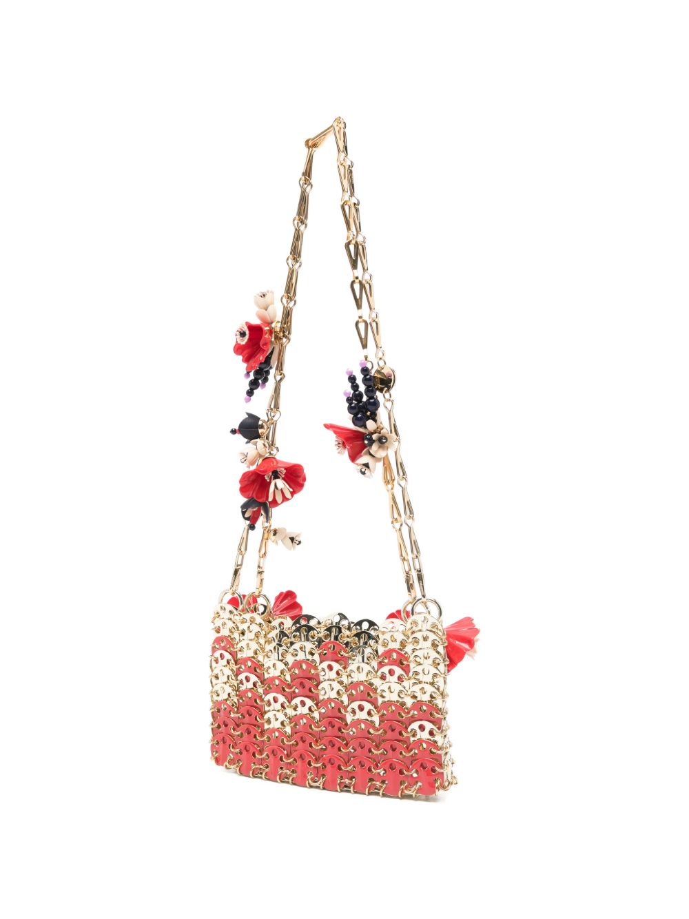 BORSA A SPALLA Nano bicolor 1969 con fiori in rosso e oro Rabanne - donna 