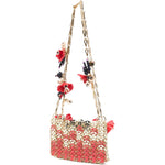 BORSA A SPALLA Nano bicolor 1969 con fiori in rosso e oro Rabanne - donna 
