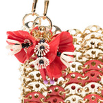 BORSA A SPALLA Nano bicolor 1969 con fiori in rosso e oro Rabanne - donna 