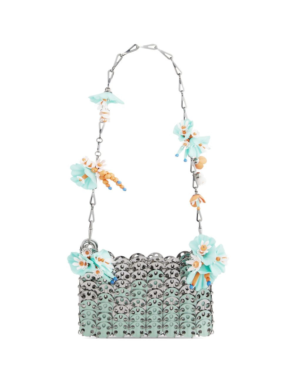 BORSA A SPALLA Nano bicolor 1969 con fiori in argento Rabanne - donna 