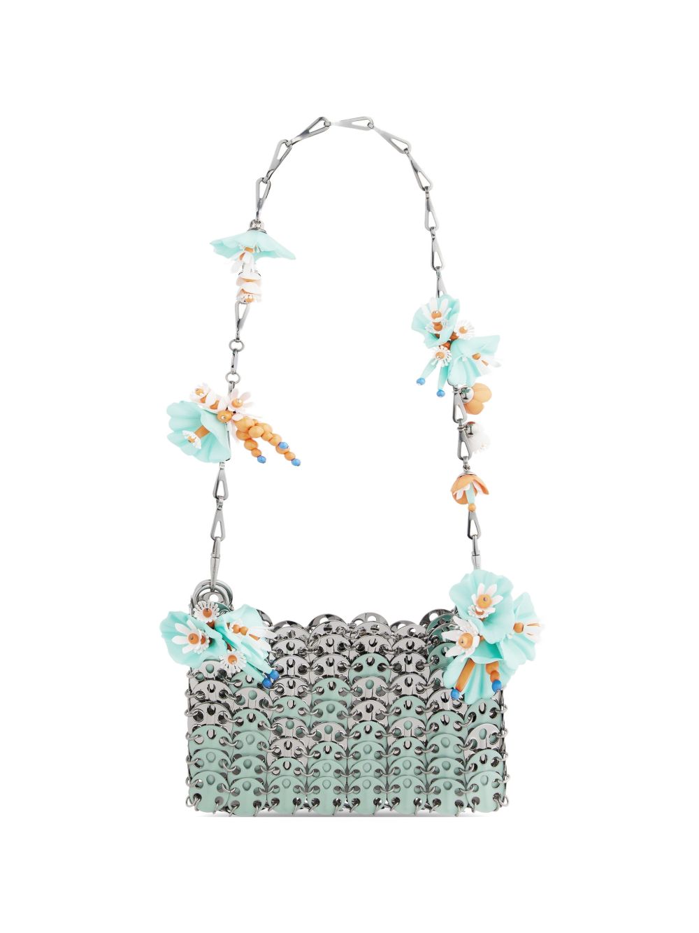 BORSA A SPALLA Nano bicolor 1969 con fiori in argento Rabanne - donna 