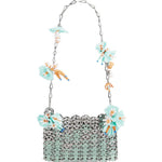 BORSA A SPALLA Nano bicolor 1969 con fiori in argento Rabanne - donna 