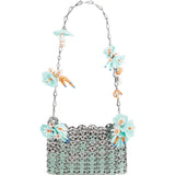 BORSA A SPALLA Nano bicolor 1969 con fiori in argento Rabanne - donna 