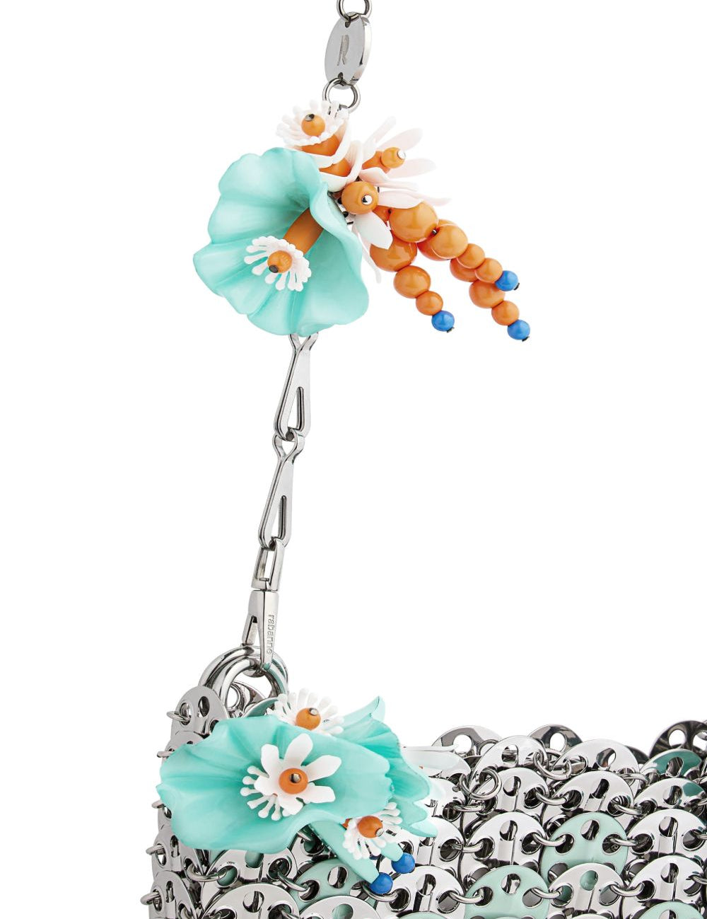 BORSA A SPALLA Nano bicolor 1969 con fiori in argento Rabanne - donna 