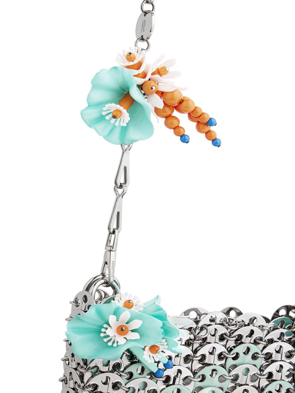 BORSA A SPALLA Nano bicolor 1969 con fiori in argento Rabanne - donna 