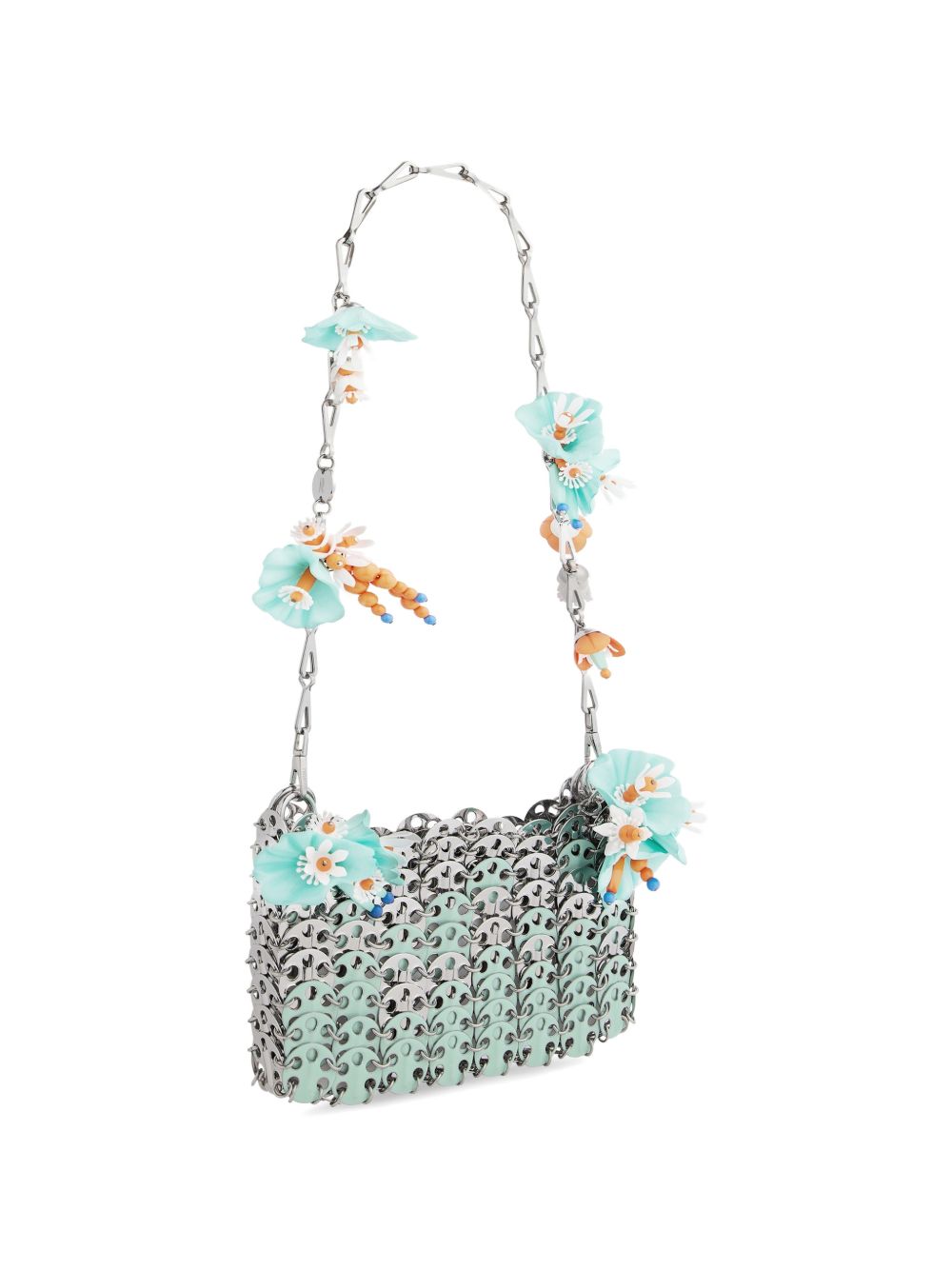 BORSA A SPALLA Nano bicolor 1969 con fiori in argento Rabanne - donna 