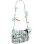 BORSA A SPALLA Nano bicolor 1969 con fiori in argento Rabanne - donna 