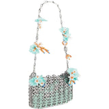 BORSA A SPALLA Nano bicolor 1969 con fiori in argento Rabanne - donna 