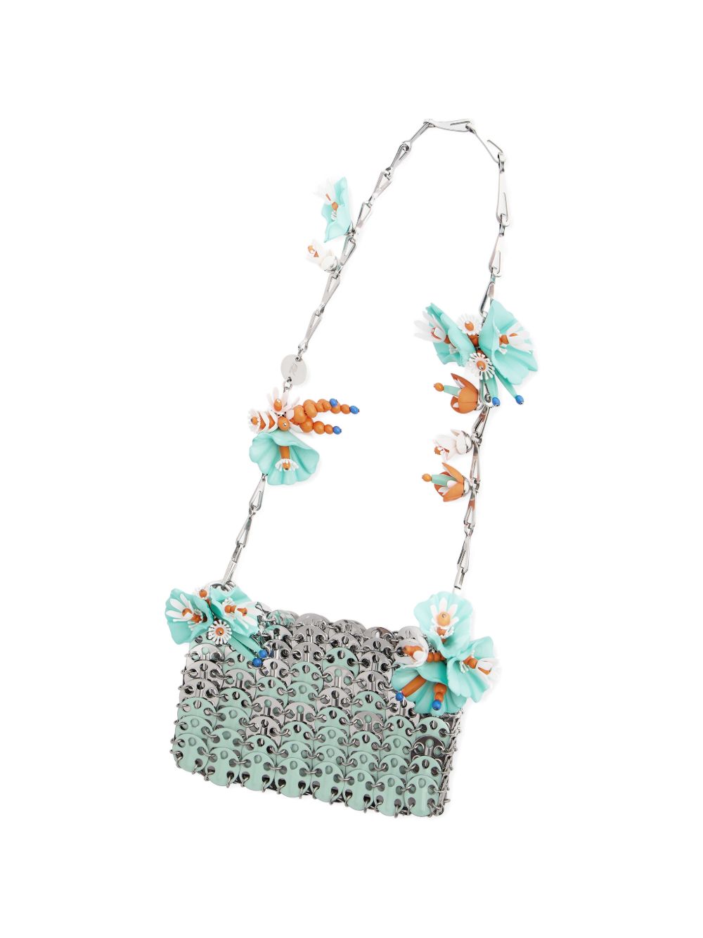 BORSA A SPALLA Nano bicolor 1969 con fiori in argento Rabanne - donna 