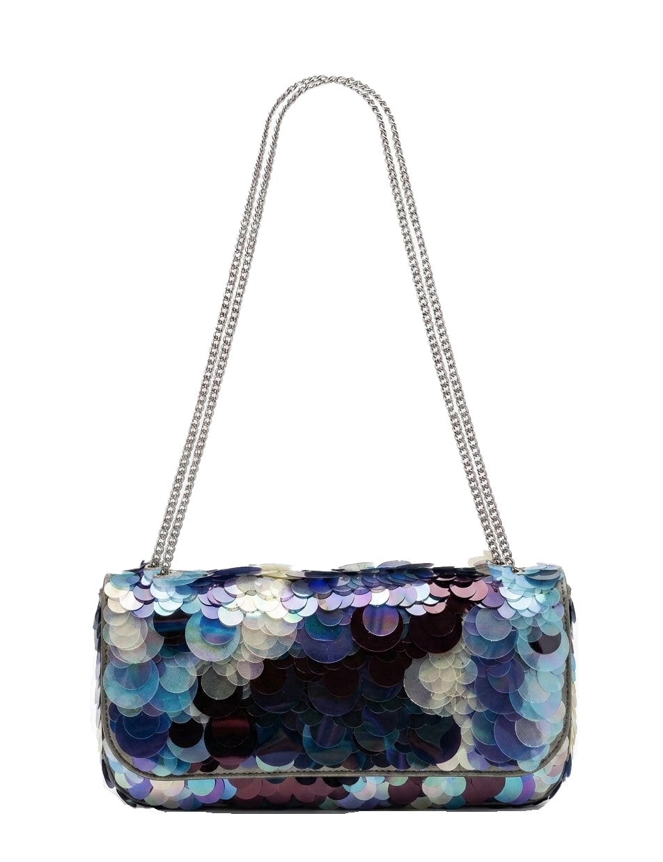 Borsa a spalla con paillettes multicolore 