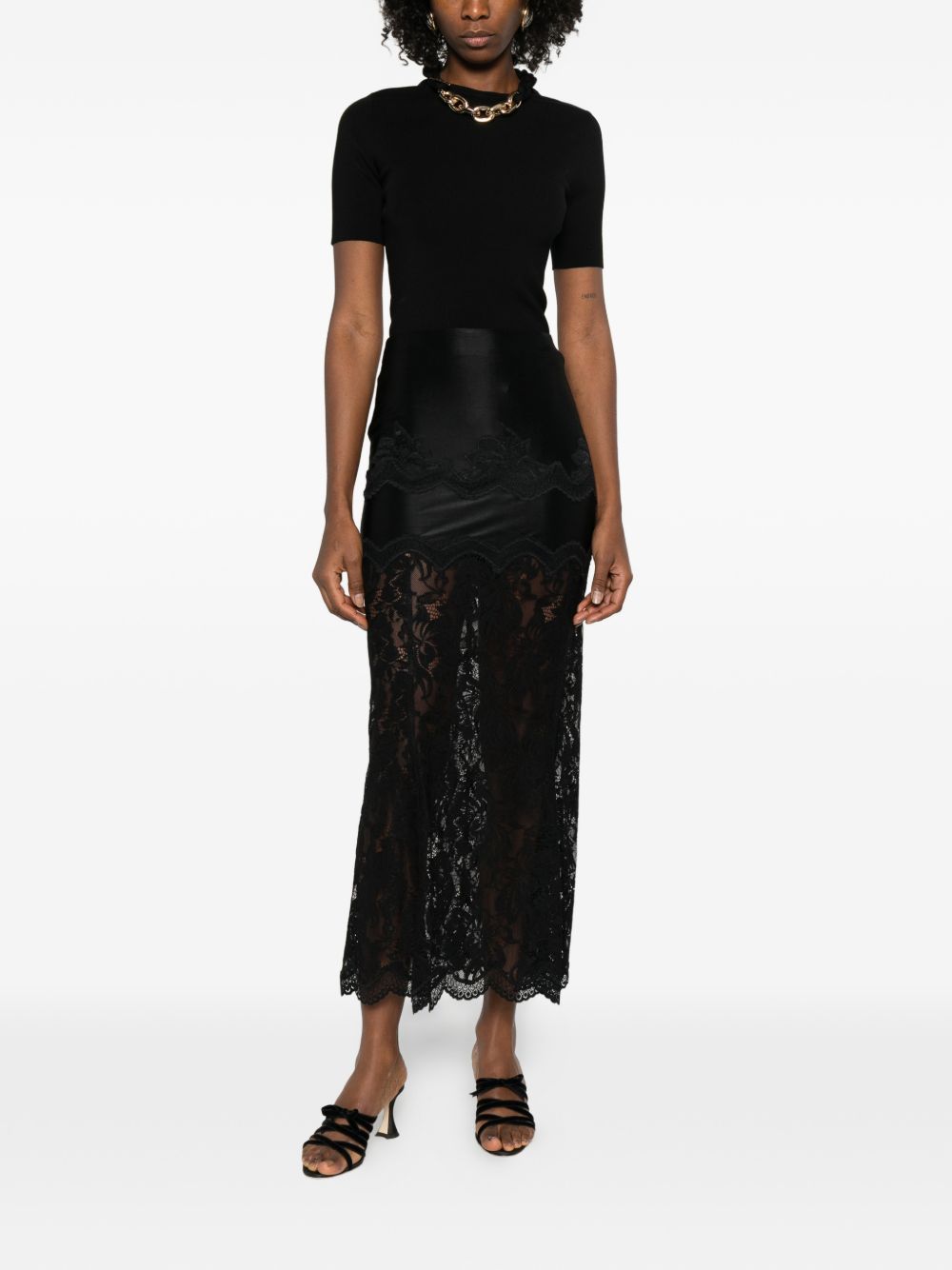 Gonna lunga dettaglio in pizzo nero Rabanne - donna 