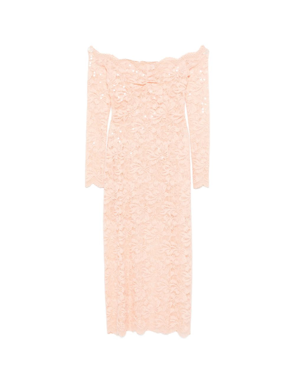 Abito midi a maniche lunghe in pizzo floreale in rosa Rabanne - donna 