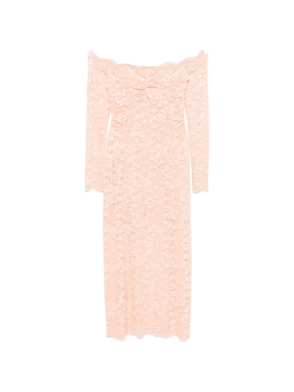 Abito midi a maniche lunghe in pizzo floreale in rosa Rabanne - donna 