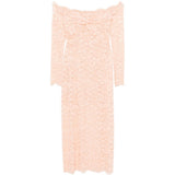 Abito midi a maniche lunghe in pizzo floreale in rosa Rabanne - donna 