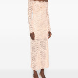 Abito midi a maniche lunghe in pizzo floreale in rosa Rabanne - donna 