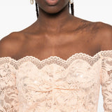 Abito midi a maniche lunghe in pizzo floreale in rosa Rabanne - donna 