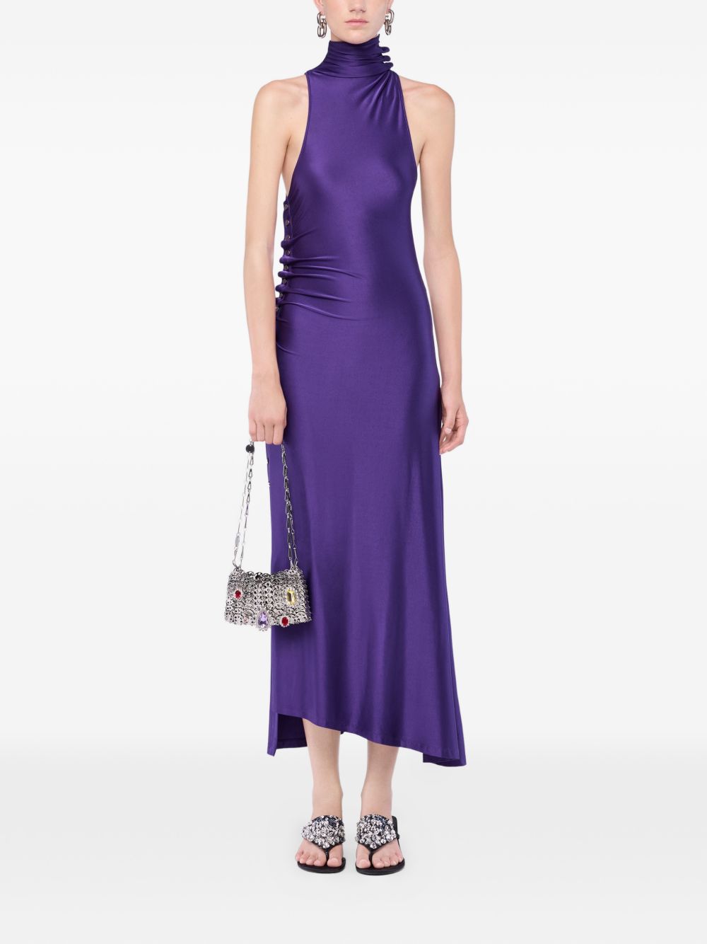 Abito midi con drappeggio in viola Rabanne - donna 