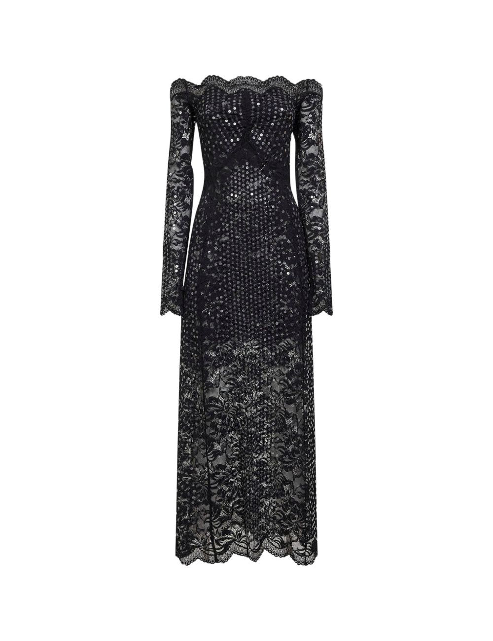 Abito in pizzo con paillettes in nero Rabanne - donna 