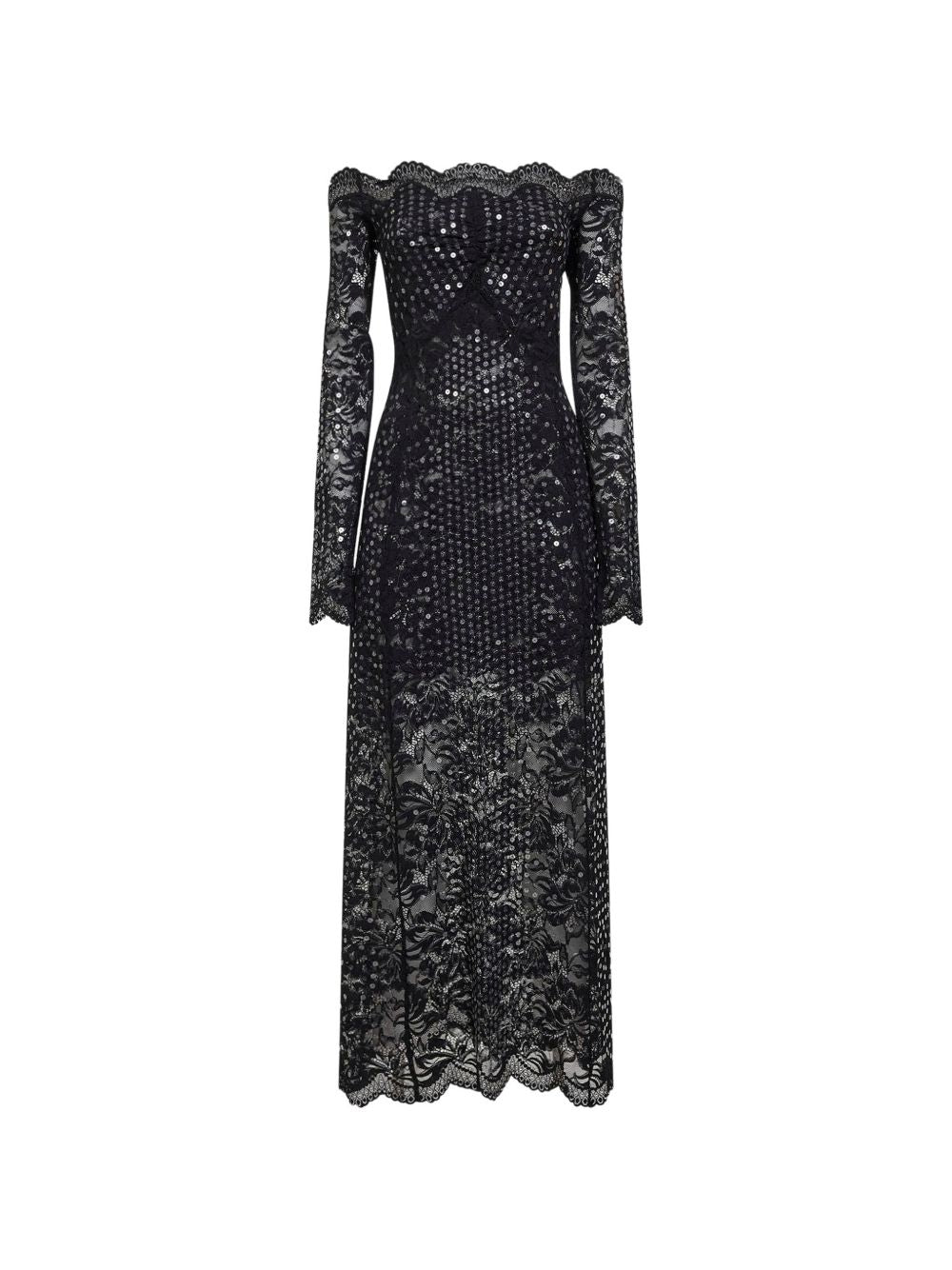 Abito in pizzo con paillettes in nero Rabanne - donna 