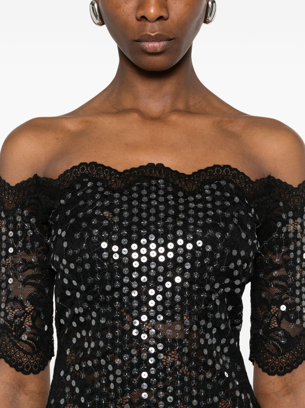 Top in pizzo con paillettes in nero Rabanne - donna 