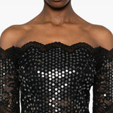 Top in pizzo con paillettes in nero Rabanne - donna 