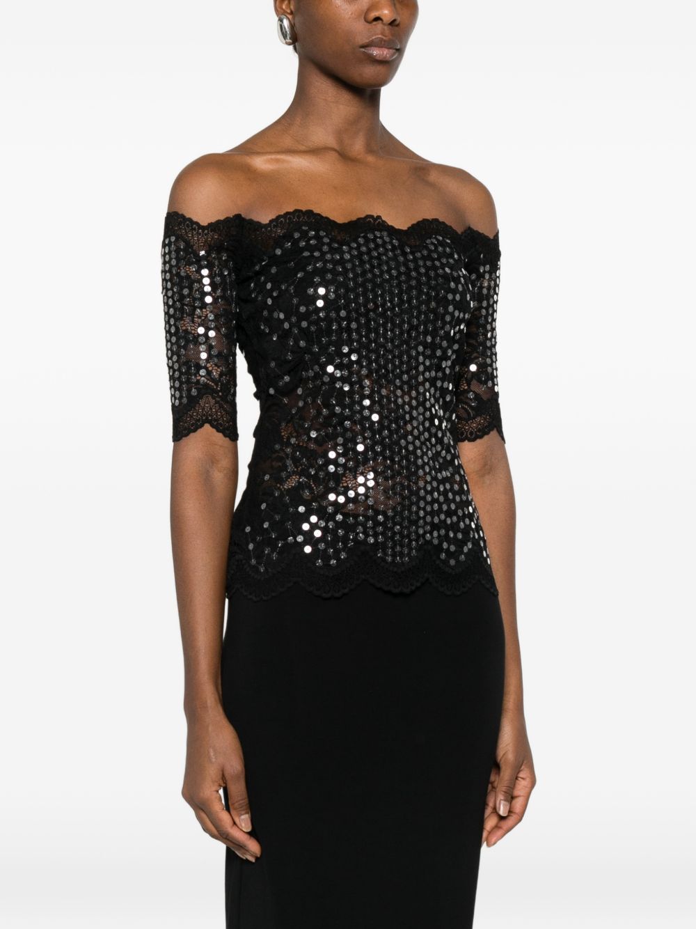 Top in pizzo con paillettes in nero Rabanne - donna 