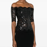 Top in pizzo con paillettes in nero Rabanne - donna 