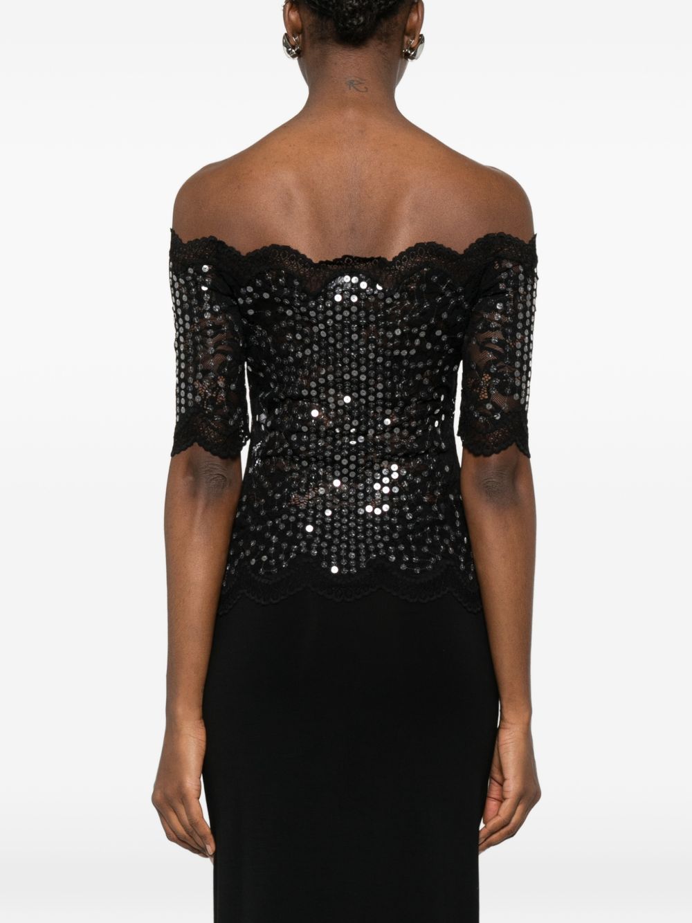 Top in pizzo con paillettes in nero Rabanne - donna 