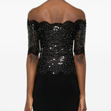 Top in pizzo con paillettes in nero Rabanne - donna 