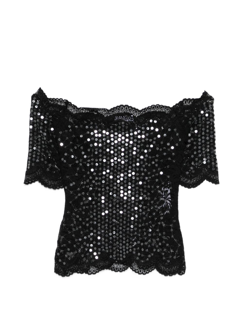 Top in pizzo con paillettes in nero Rabanne - donna 