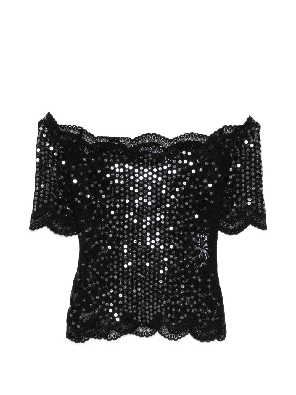 Top in pizzo con paillettes in nero Rabanne - donna 