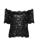 Top in pizzo con paillettes in nero Rabanne - donna 