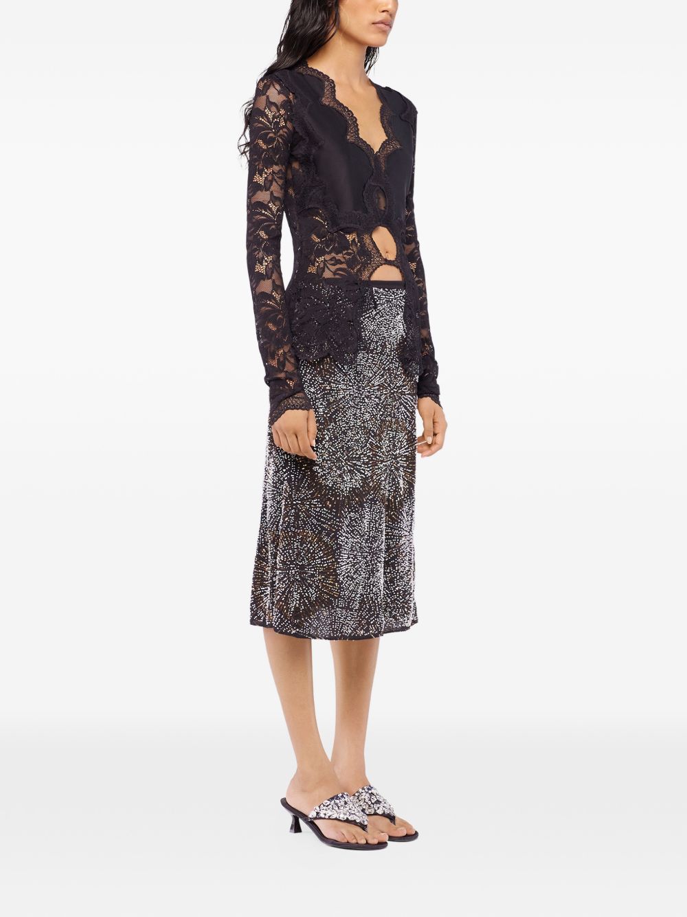 Blusa in pizzo con cut-out nero Rabanne - donna 