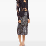 Blusa in pizzo con cut-out nero Rabanne - donna 