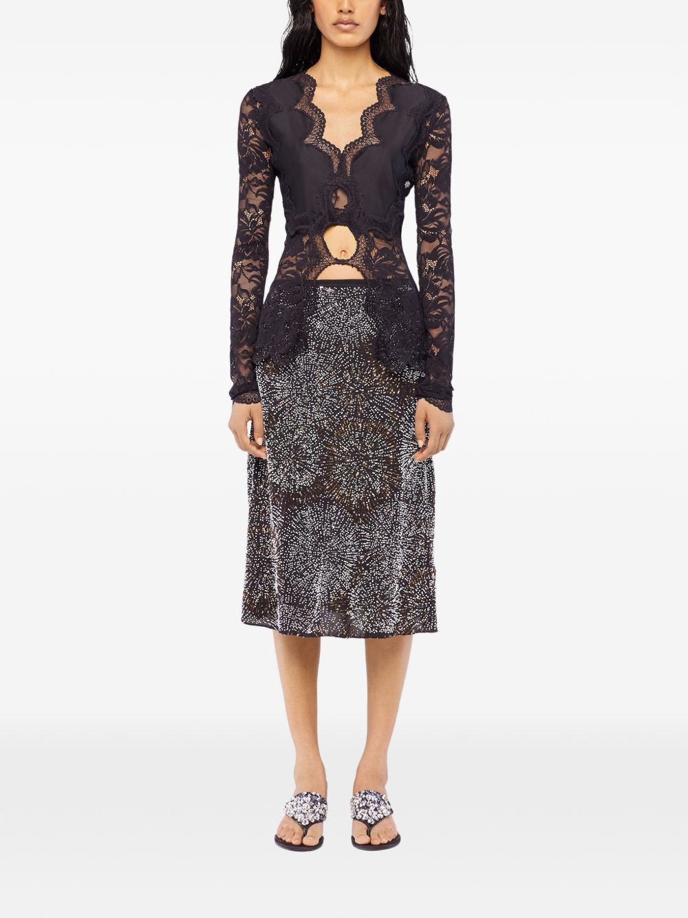 Blusa in pizzo con cut-out nero Rabanne - donna 