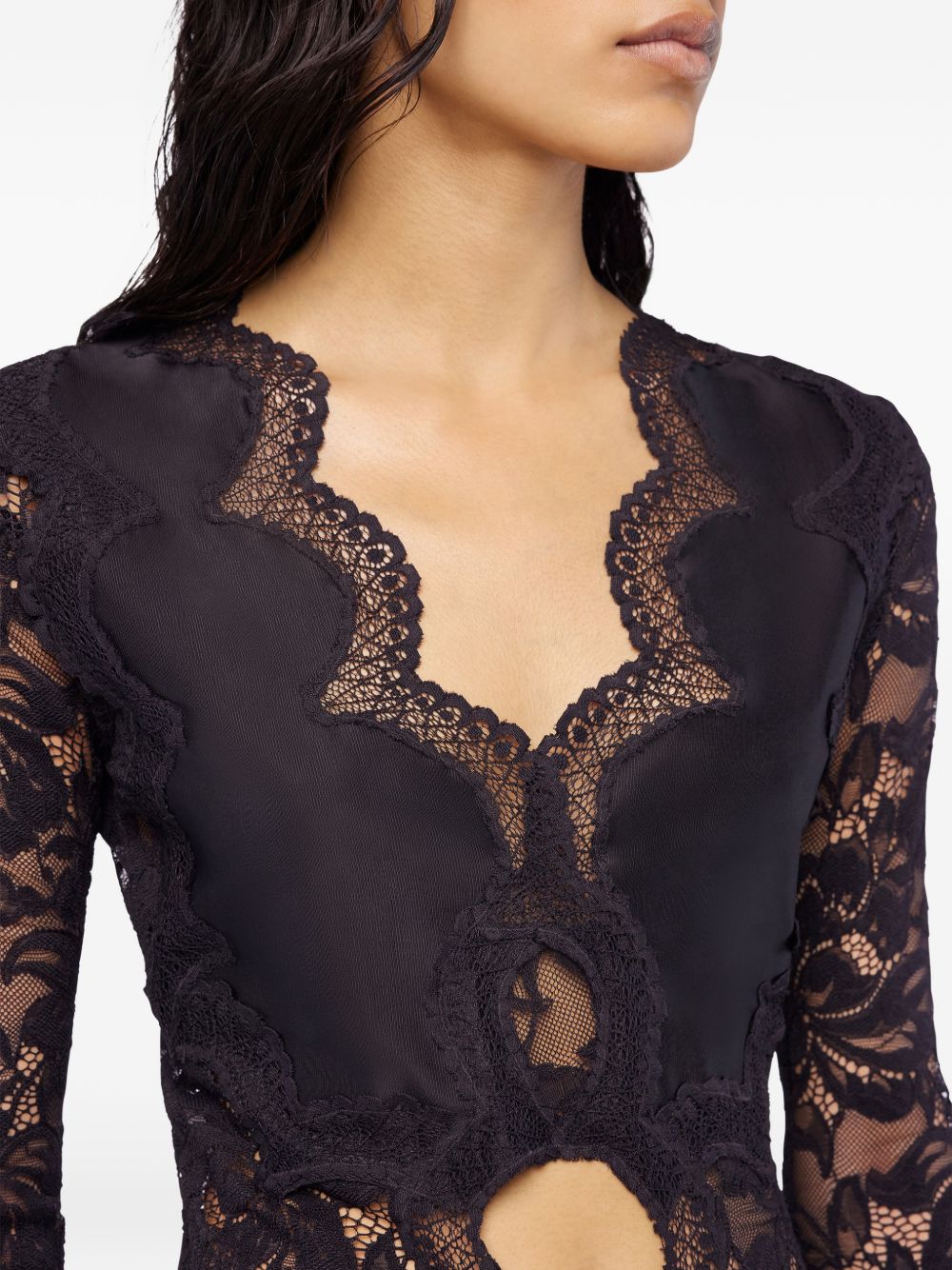 Blusa in pizzo con cut-out nero Rabanne - donna 