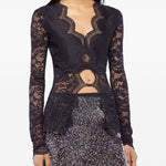 Blusa in pizzo con cut-out nero Rabanne - donna 