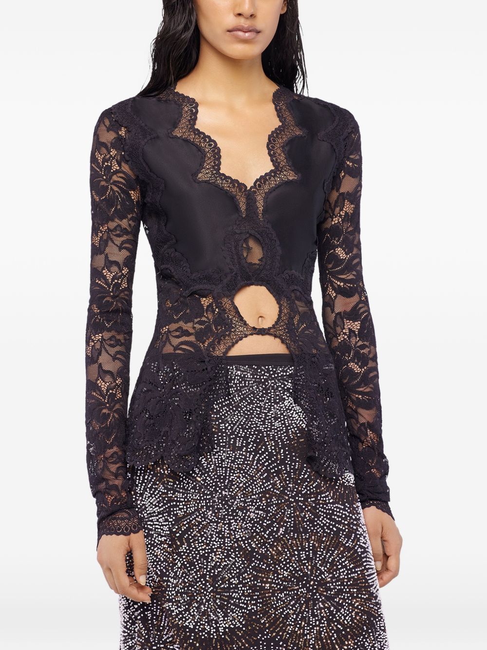 Blusa in pizzo con cut-out nero Rabanne - donna 