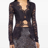 Blusa in pizzo con cut-out nero Rabanne - donna 