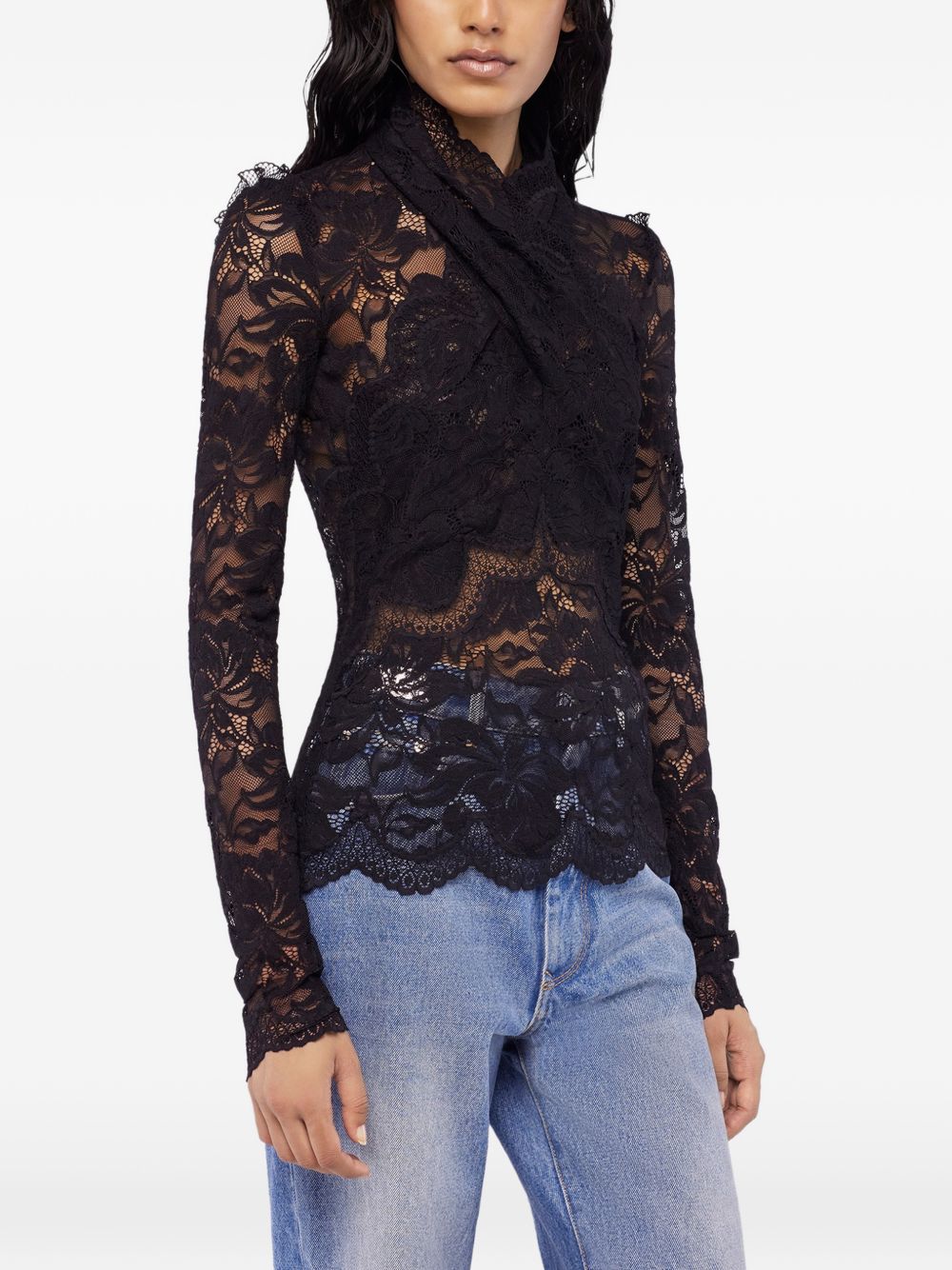 Blusa in pizzo con incrocio nero Rabanne - donna 
