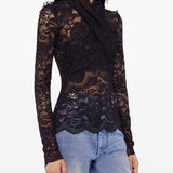 Blusa in pizzo con incrocio nero Rabanne - donna 
