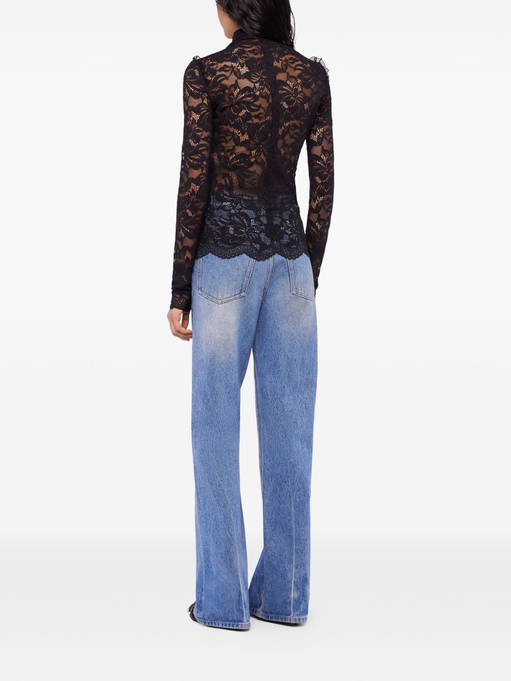 Blusa in pizzo con incrocio nero Rabanne - donna 