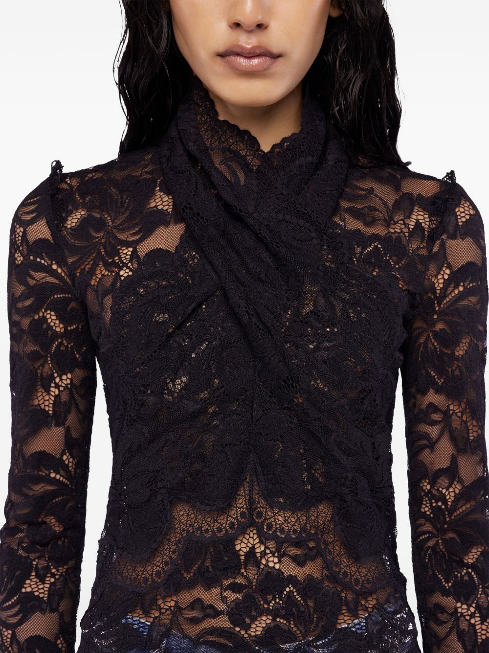 Blusa in pizzo con incrocio nero Rabanne - donna 