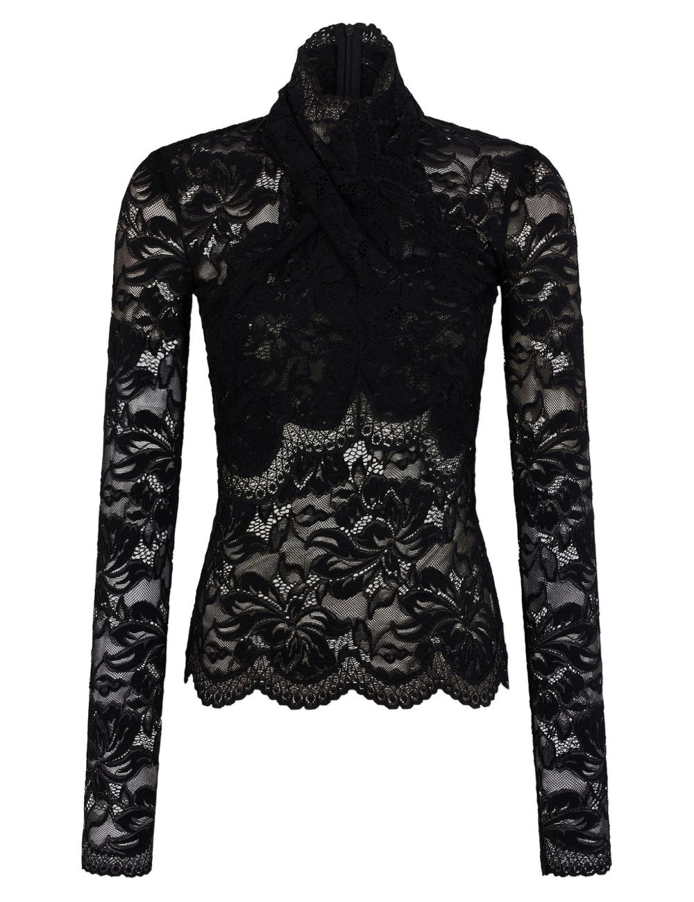 Blusa in pizzo con incrocio nero Rabanne - donna 