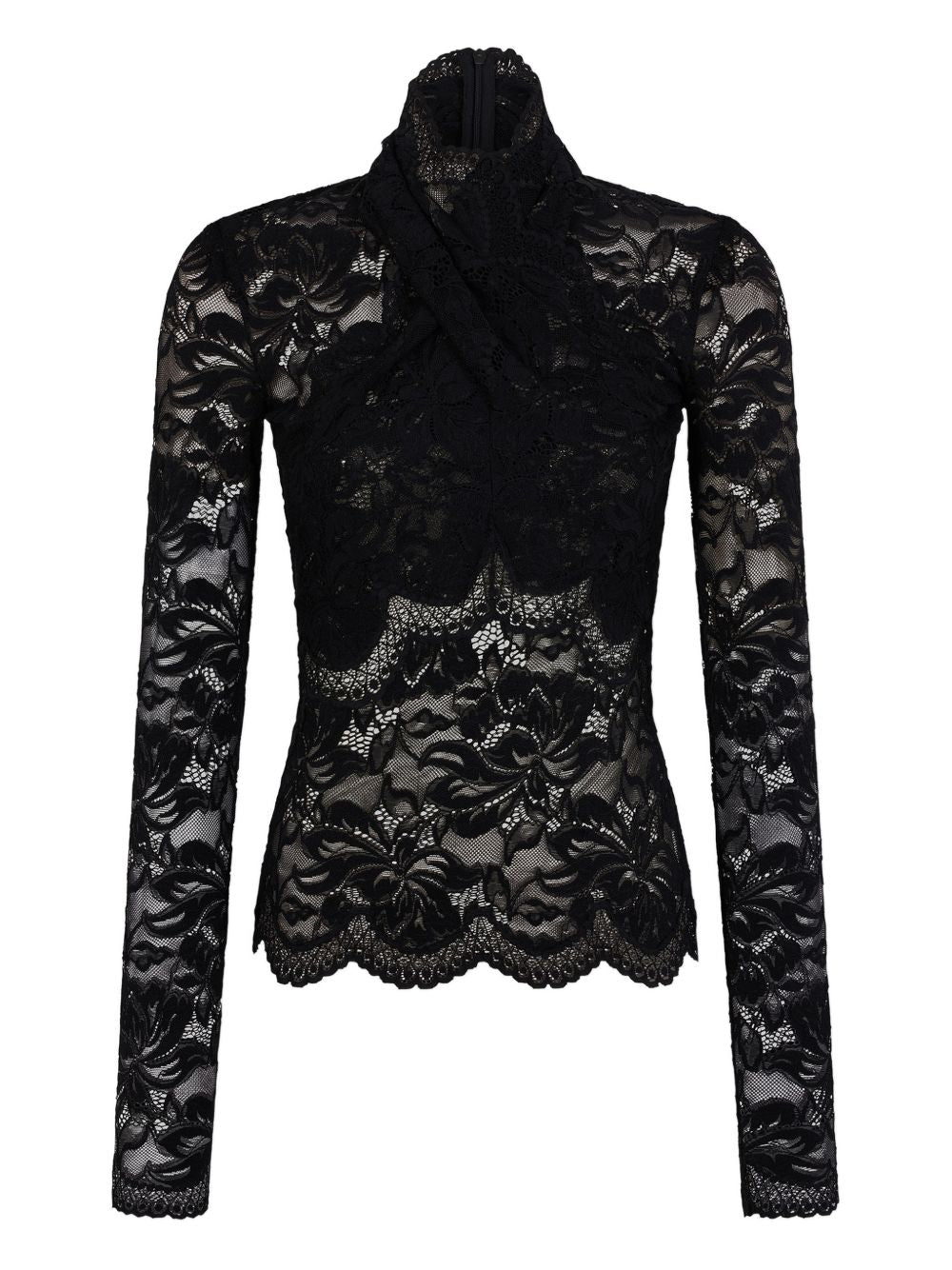 Blusa in pizzo con incrocio nero Rabanne - donna 