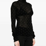 Maglione a collo alto con borchie in nero Rabanne - donna 