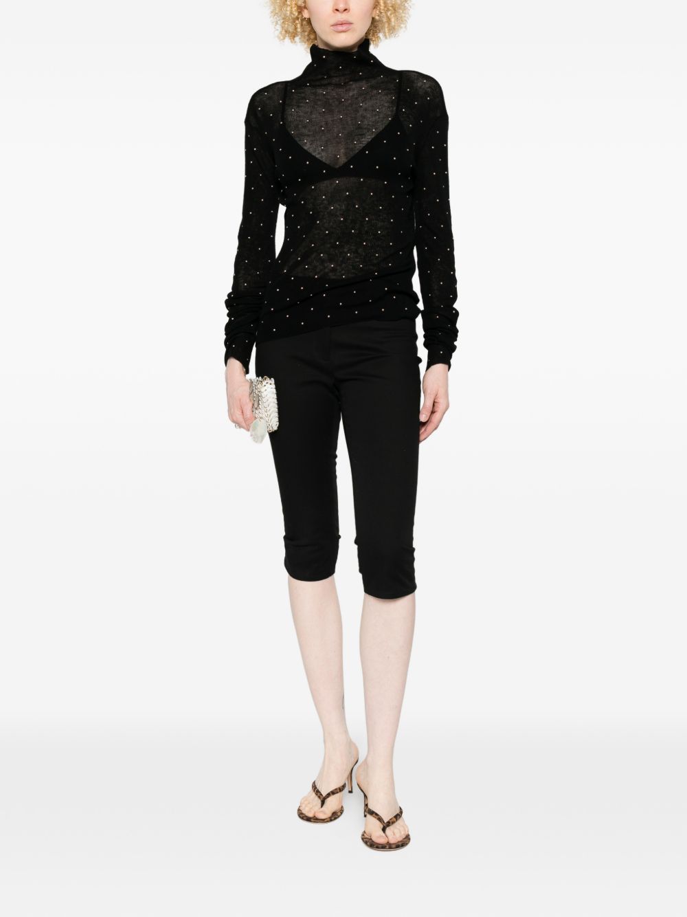 Maglione a collo alto con borchie in nero Rabanne - donna 