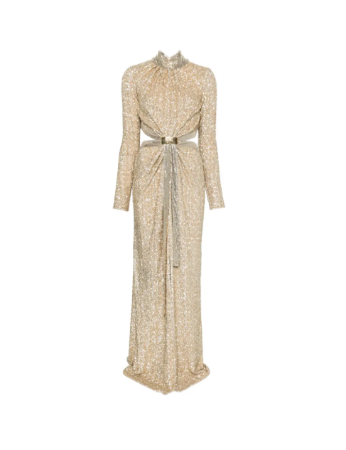 Abito lungo con paillettes in oro Rabanne - donna 