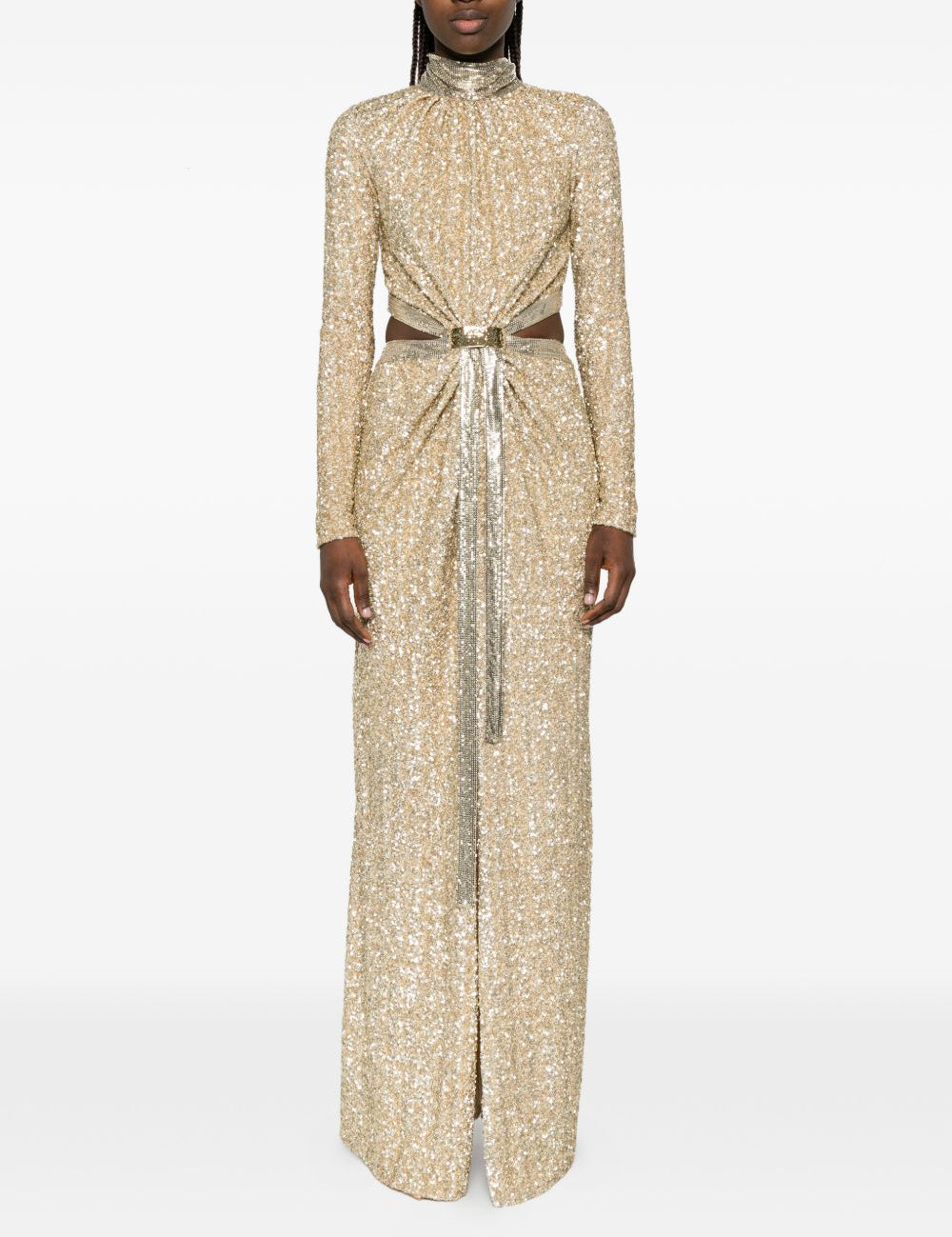 Abito lungo con paillettes in oro Rabanne - donna 