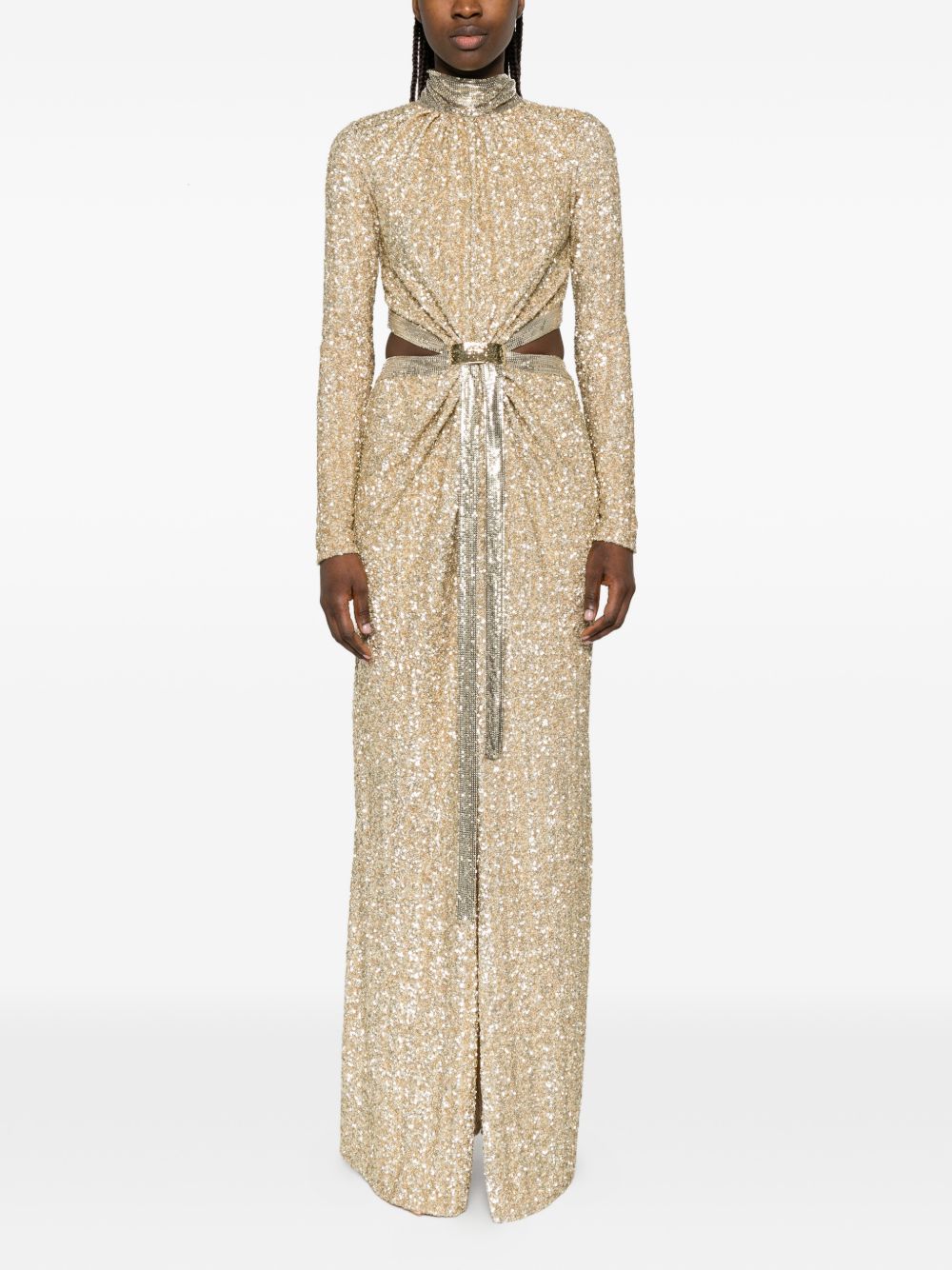 Abito lungo con paillettes in oro Rabanne - donna 